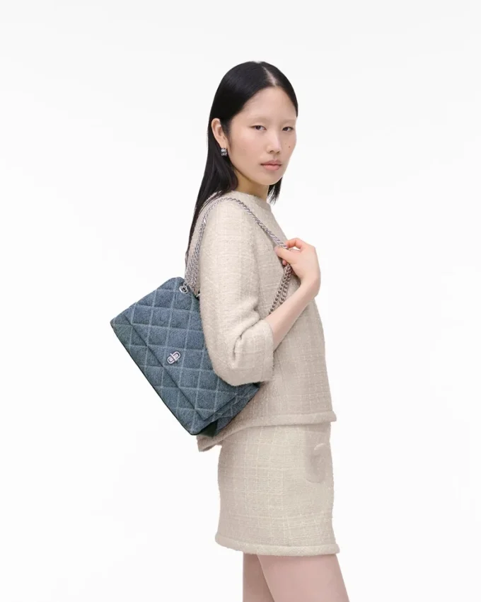 Borsa a tracolla convertibile in denim trapuntato