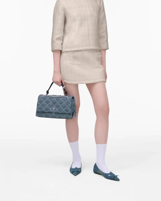 Borsa a tracolla convertibile in denim trapuntato