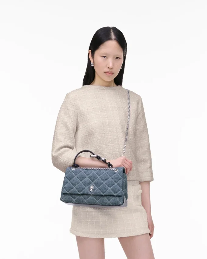Borsa a tracolla convertibile in denim trapuntato