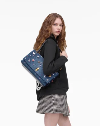 Borsa doppia grande in denim con ciondoli Borsa doppia grande in denim con ciondoli
