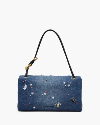 Borsa doppia grande in denim con ciondoli Borsa doppia grande in denim con ciondoli