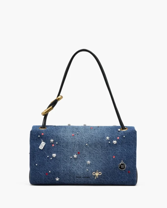 Borsa doppia grande in denim con ciondoli Borsa doppia grande in denim con ciondoli