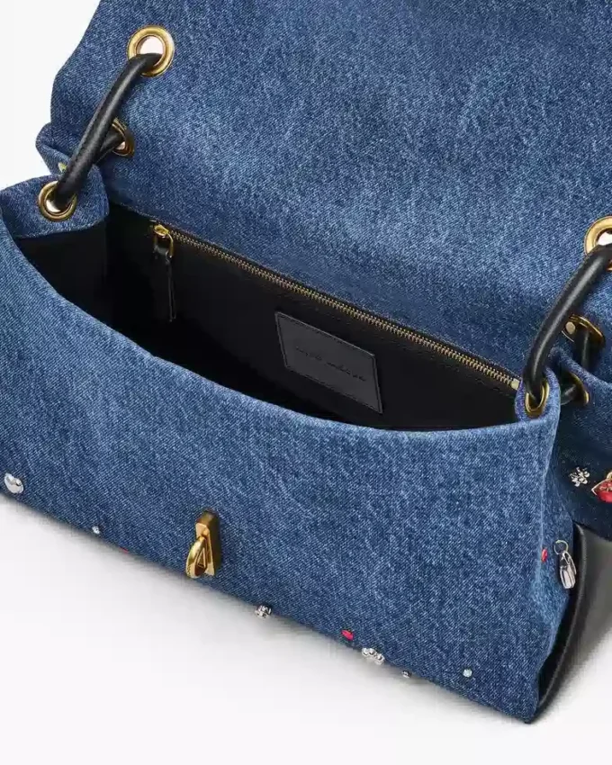 Borsa doppia grande in denim con ciondoli Borsa doppia grande in denim con ciondoli