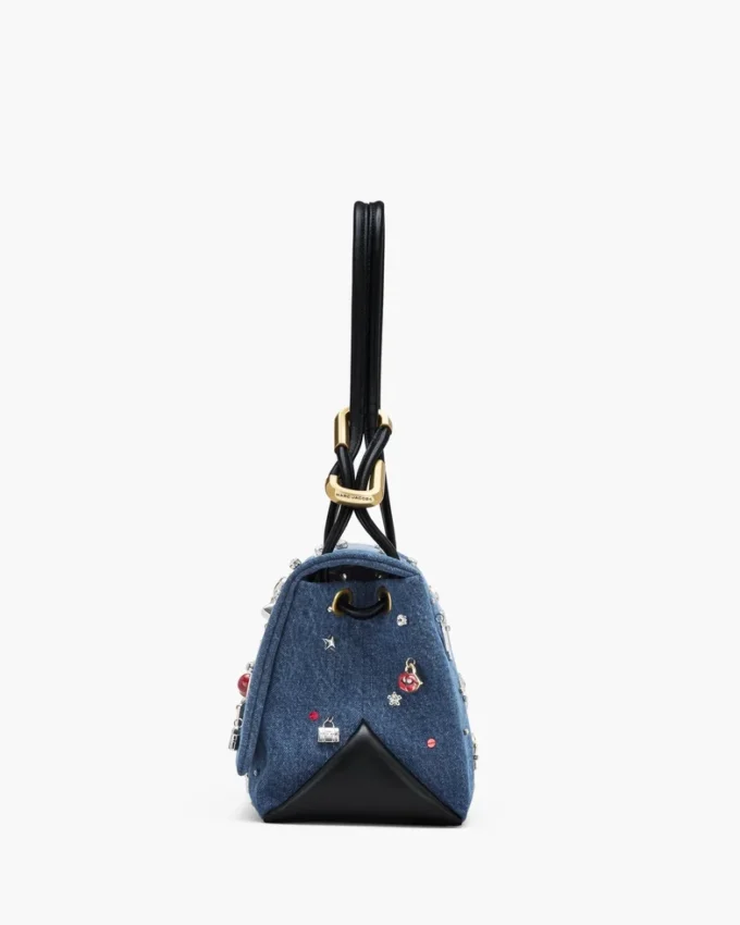 Borsa doppia grande in denim con ciondoli Borsa doppia grande in denim con ciondoli
