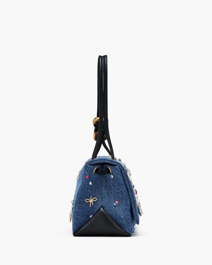 Borsa doppia grande in denim con ciondoli Borsa doppia grande in denim con ciondoli