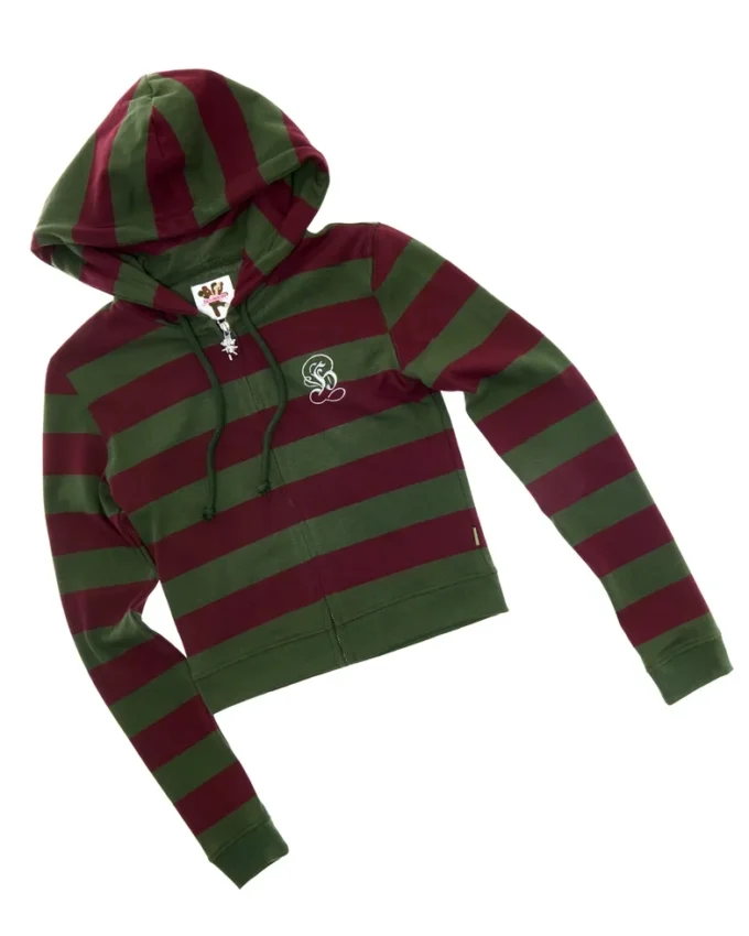 Felpa con cappuccio e zip a righe aderente