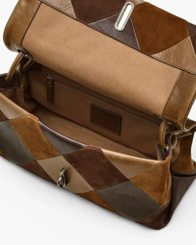 La borsa grande doppia in pelle scamosciata patchwork La borsa grande doppia in pelle scamosciata patchwork