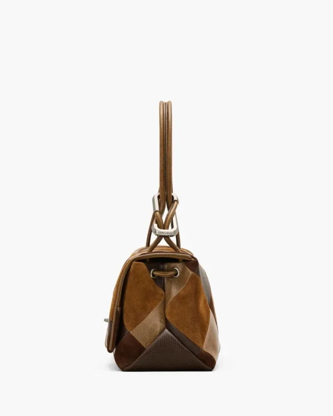 La borsa grande doppia in pelle scamosciata patchwork La borsa grande doppia in pelle scamosciata patchwork