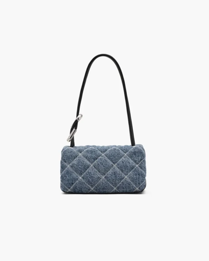 Mini borsa a doppia tracolla in denim trapuntato