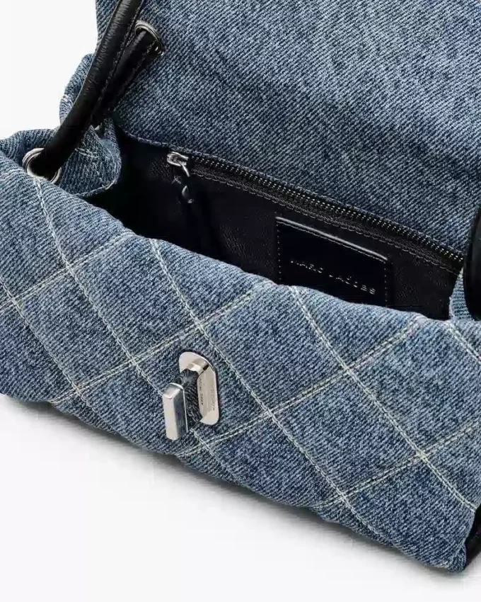 Mini borsa a doppia tracolla in denim trapuntato