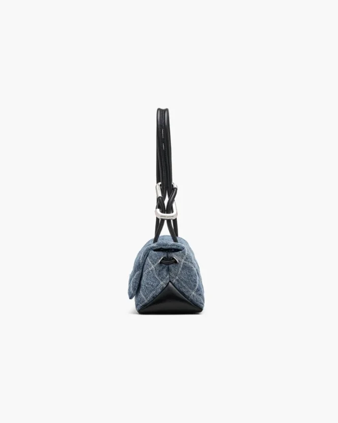 Mini borsa a doppia tracolla in denim trapuntato