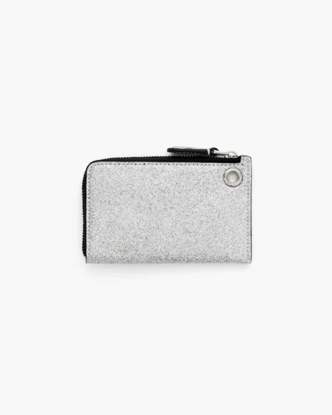 Portamonete con chiusura superiore e charm glitterato rivestito