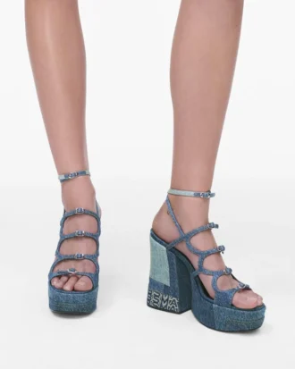 Sandalo con plateau Kiki in denim destrutturato