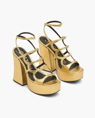 Sandalo con plateau Kiki in pelle metallizzata