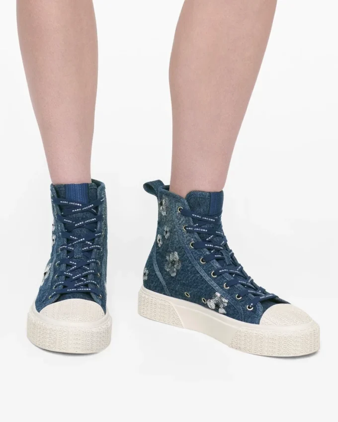 Sneaker alta in denim con margherite sequin Daisy Sneaker alta in denim con margherite sequin Daisy