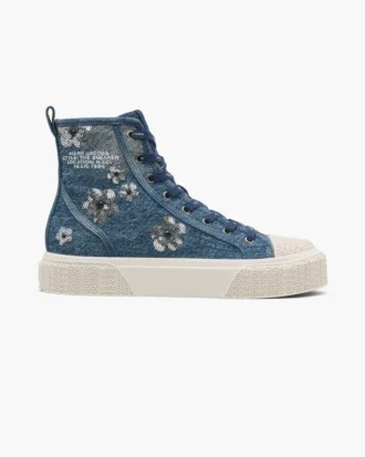 Sneaker alta in denim con margherite sequin Daisy