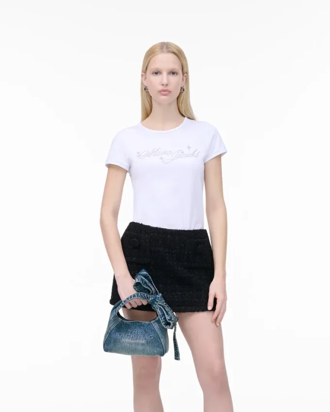 The Sack Bag mini in denim with a bow
