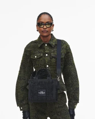 The Tote Bag piccola in tela con cristalli
