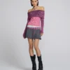 Top con spalle scoperte in maglia traforata