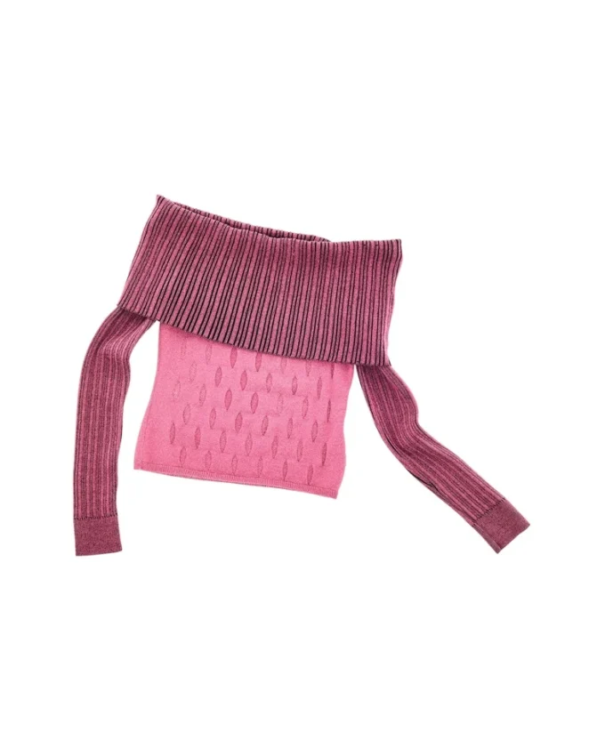 Top con spalle scoperte in maglia traforata