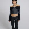 Top in denim e costine