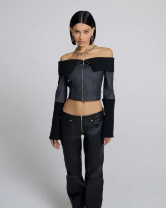 Top in denim e costine